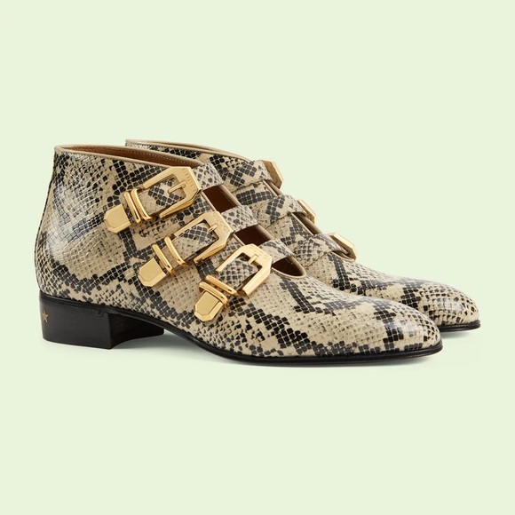 NIB GUCCI Embossed Buckled Ankle Boots - Picture 2 of 7